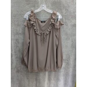 Sheer Cold Shoulder Top Women's XL Long Sleeve Minimalist‎